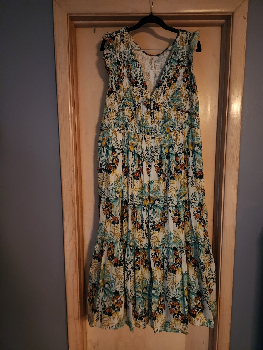 Anthropologie Floral Tiered Maxi Dress in Yellow and Teal